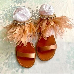 MIU MIU Crystal Feather Satin Sandals Size 36